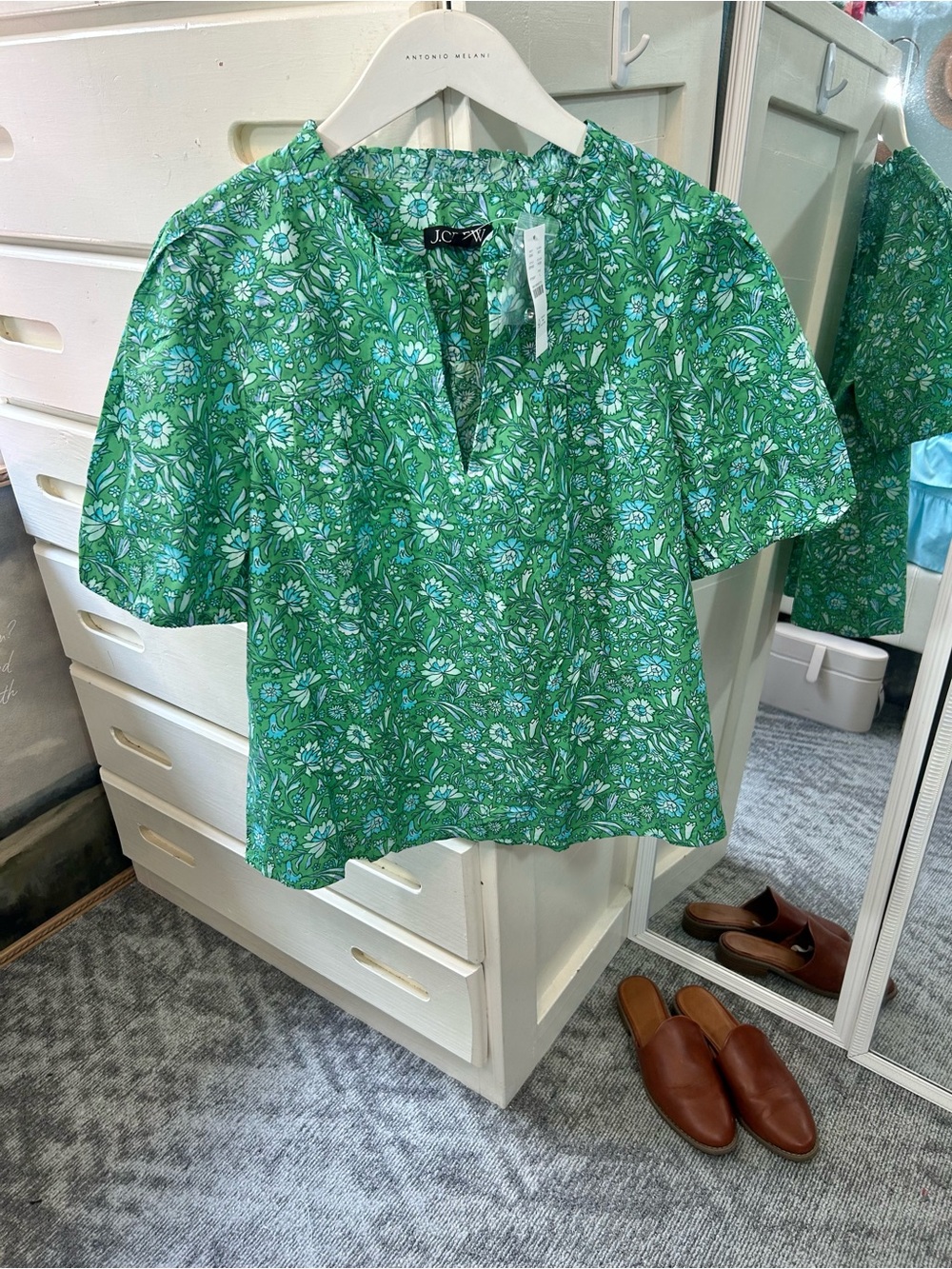 J. Crew 100% Cotton Ruffle Detail Marigold Blooms Floral Print Spring Blouse✨